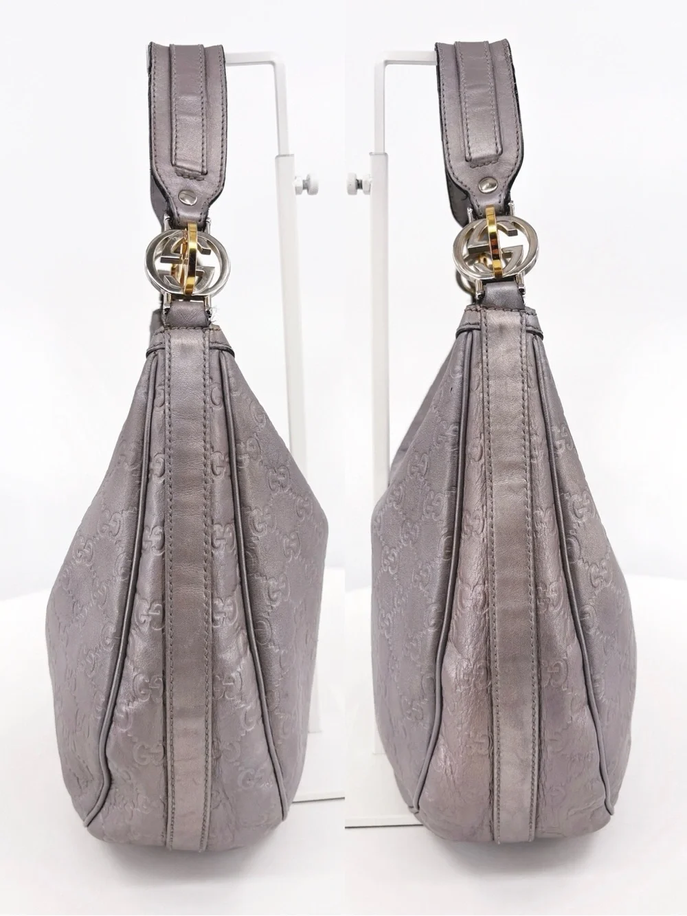 GUCCI Guccissima GG Twins Hobo Shoulder Bag Mauve Metallic Leather
